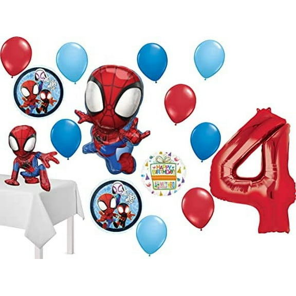 Spidey and His Amazing Friends 4th Birthday Balloon Bouquet 15 pc Decorations