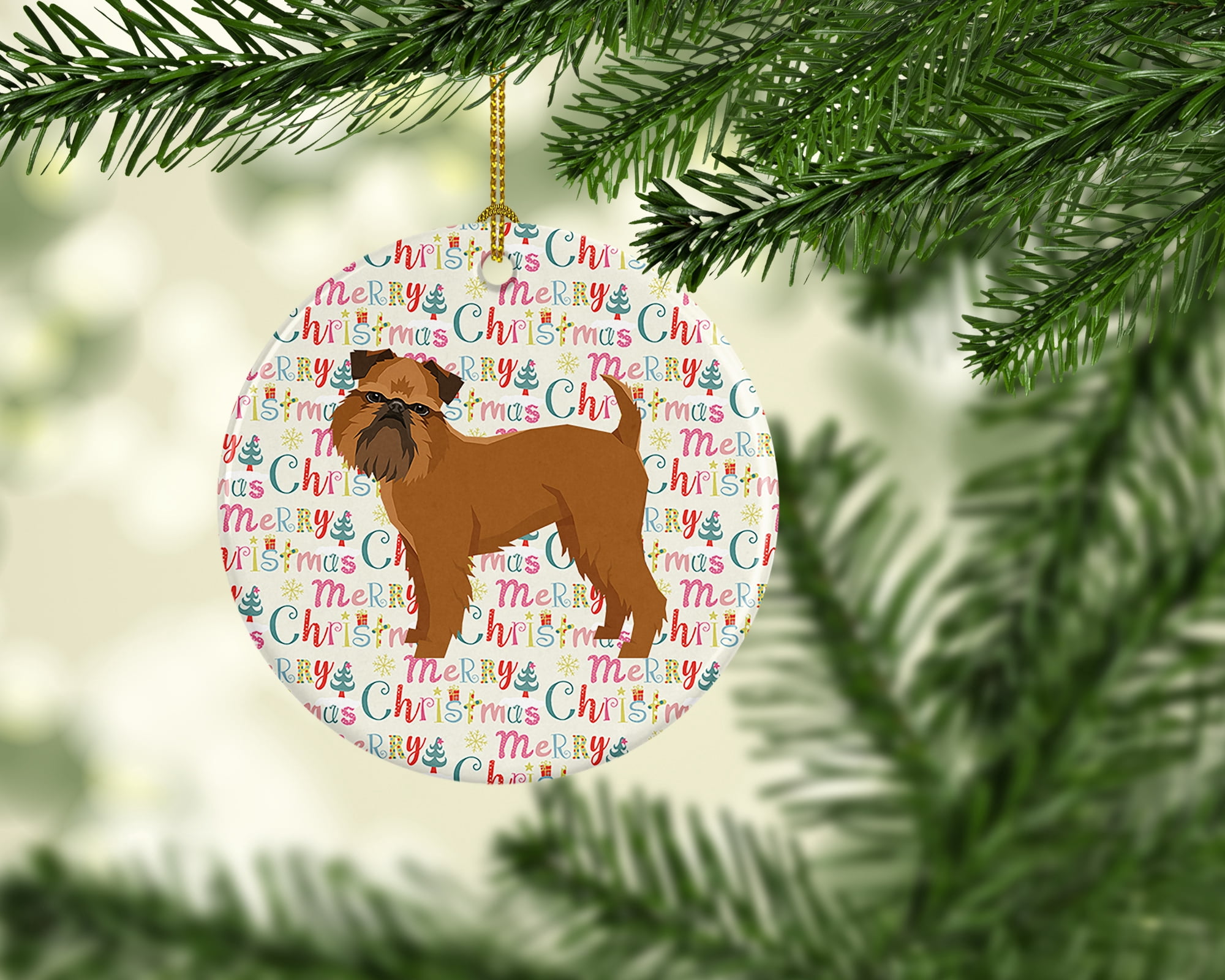 Brussels Griffon Merry Christmas Ceramic Ornament 2.8 in x 2.8 in