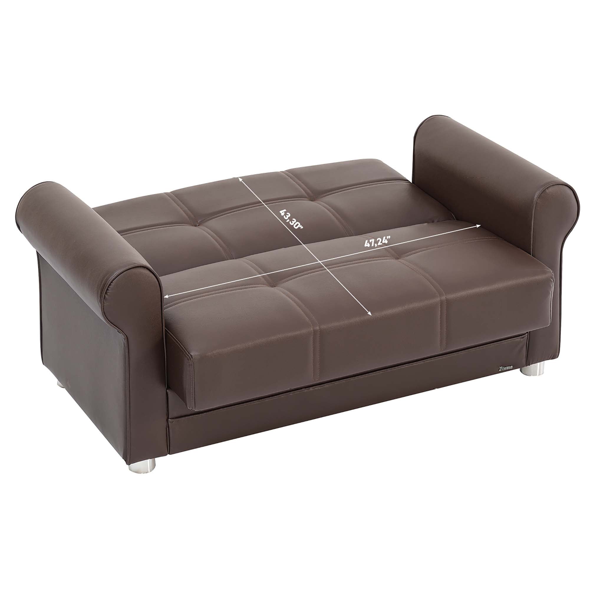 Ottomanson Convertible Sleeper Loveseat with Hidden Storage, Firm Seating, Brown