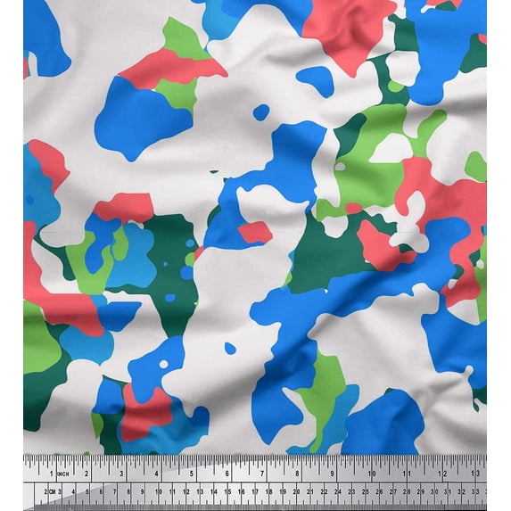 Soimoi Crepe Silk Fabric Multicolor Camouflage Print Fabric by the Yard 42 Inch Wide
