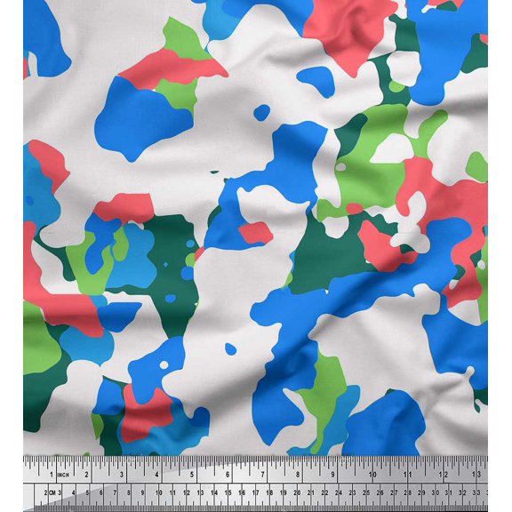 Soimoi Crepe Silk Fabric Multicolor Camouflage Print Fabric by the Yard 42 Inch Wide