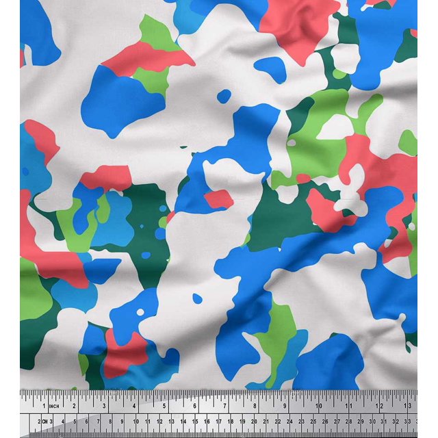 Soimoi Tissu Poly Georgette Imprimé Camouflage Multicolore au Mètre 52 Pouces de Large