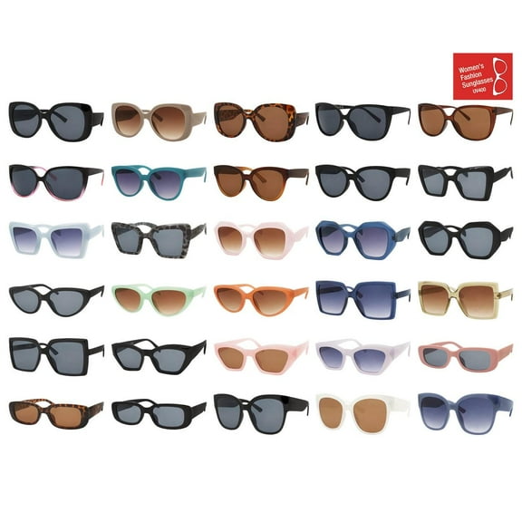 Wholesale Fashion Sunglasses Women Assorted New Styles 36 PC Bulk Box Mix As Pictured
