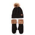 thumbnail image 1 of Chapeau et Gants pour Femmes, Tricots d'Hiver, 2 Pcs, Noir, 1 of 5
