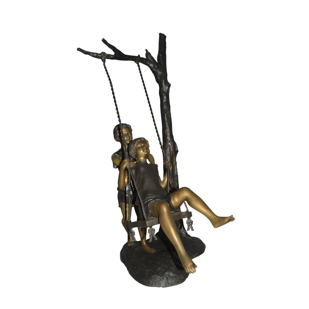Kids Playing on a Swing bronze Statue Size 22"L x 25"W x 43"H