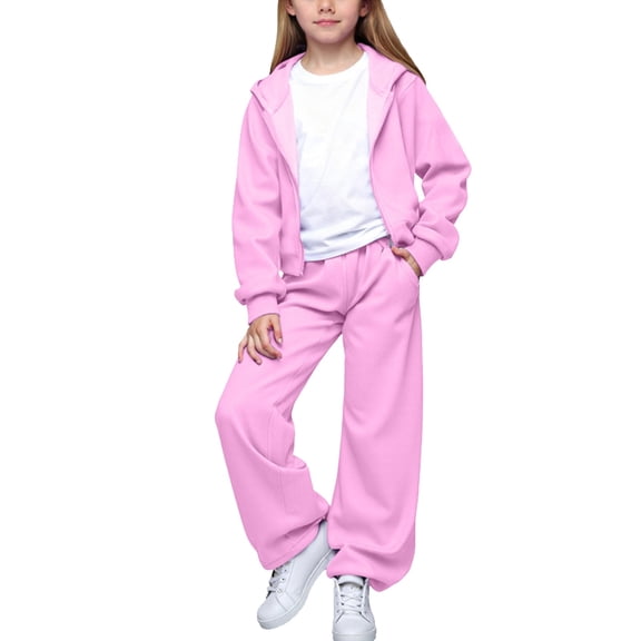 GiLiling Boys Girls Preppy Sweatsuit Set, 3-Piece Outfits with Zip Up Hoodie, Joggers, and T-Shirt, Fall Winter School Athletic Clothing (Pink, 10-11 Years)
