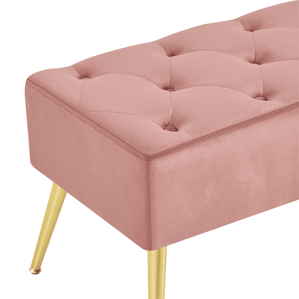 Yaheetech Modern Velvet Bench Upholstered Ottoman Footrest Stool Button Tufted with Gold Metal Legs, Pink