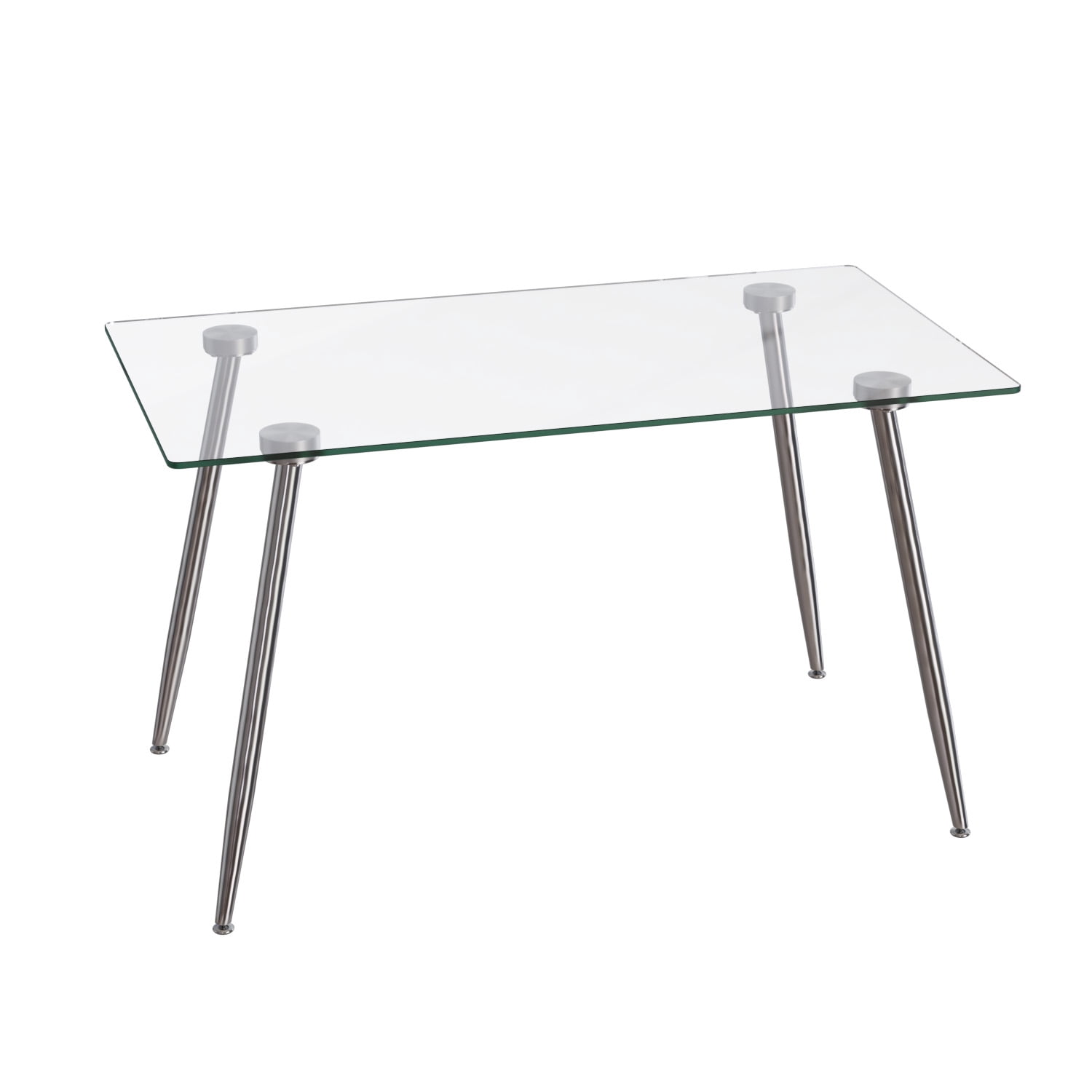 51" Glass Dining Table Set for 4, Silver Plating Legs with PU Armless Chairs, Modern Rectangle Tempered Glass Top​