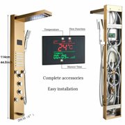 Senlesen Brushed Gold Shower Panel Tower LED Rain&Waterfall Massage System Body Jet