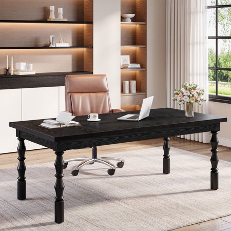 Tribesigns Large Executive Office Desk Wood 62.2-Inch Farmhouse Computer Desk Black