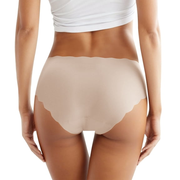 3 Pack Underwear for Women Seamless Hipster Ice Silk Stretchs Panties,Beige,L