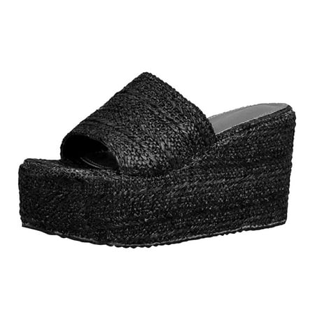

Quealent Adult Women Sandal Nine Sandals for Women New Casual Slipper Lady Slides with Square Head Hollowed Out Strap Sandals for Women Platform Black 8