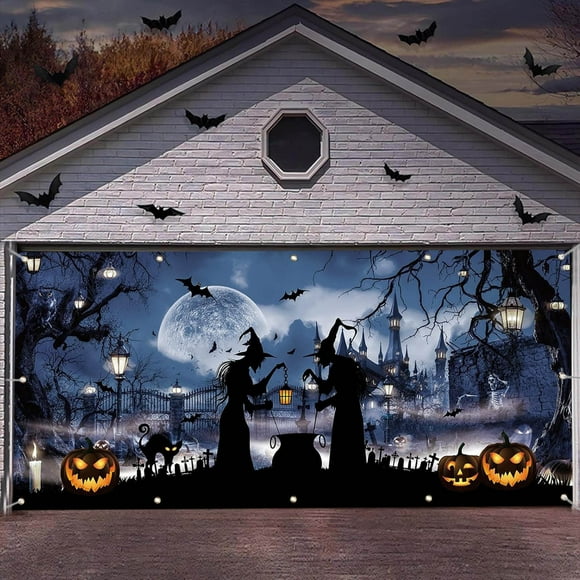 Boovnll Room Decor, Halloween Garage Door Cover Large Halloween Garage Door Decorations Witches Hanging Garage Door Halloween Holiday Garage Door Window Wall Background, Home Decor