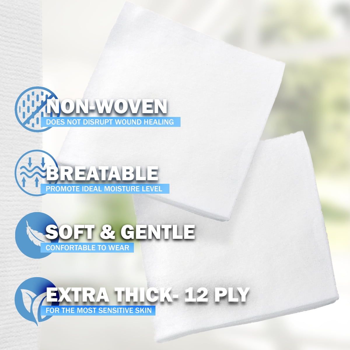 EVERLIT [Extra-Thick] 4''x4'' Sterile Gauze Pad 12-Ply, 100 Pack, Individual Wrapped, Ultra Absorbent Large Non-Woven Medical Gauze Sponges for Wound Care Home First Aid Kit