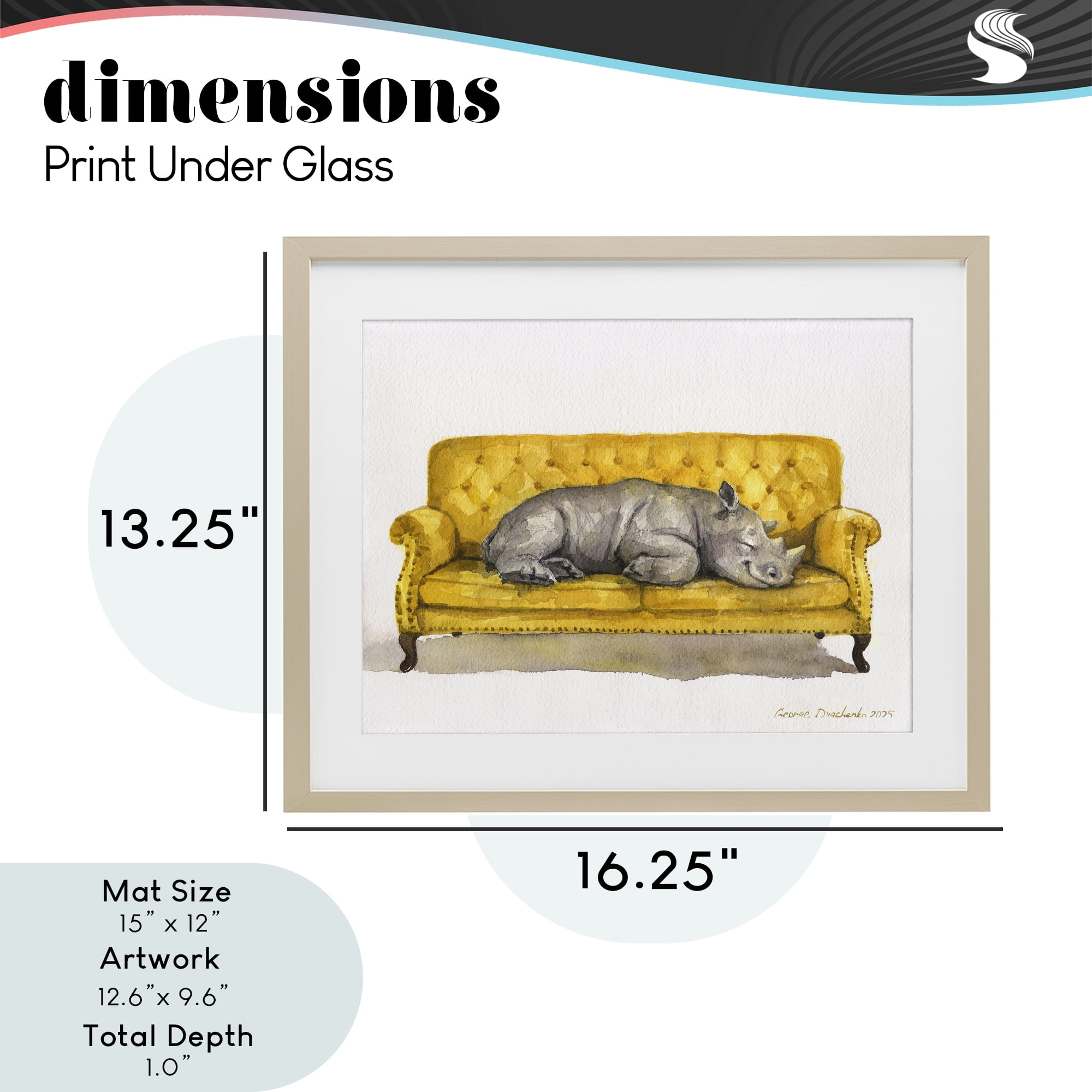 Stupell Industries Cute Rhino Resting Birch Framed Print Under Glass, design by George Dyachenko