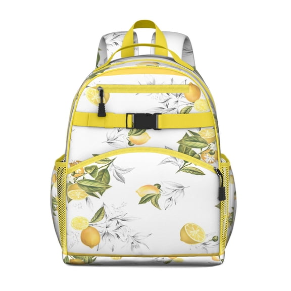 Fresh Lemon Print Waterproof Backpack - Ergonomic School Bag with Multiple Pockets & Chest Strap