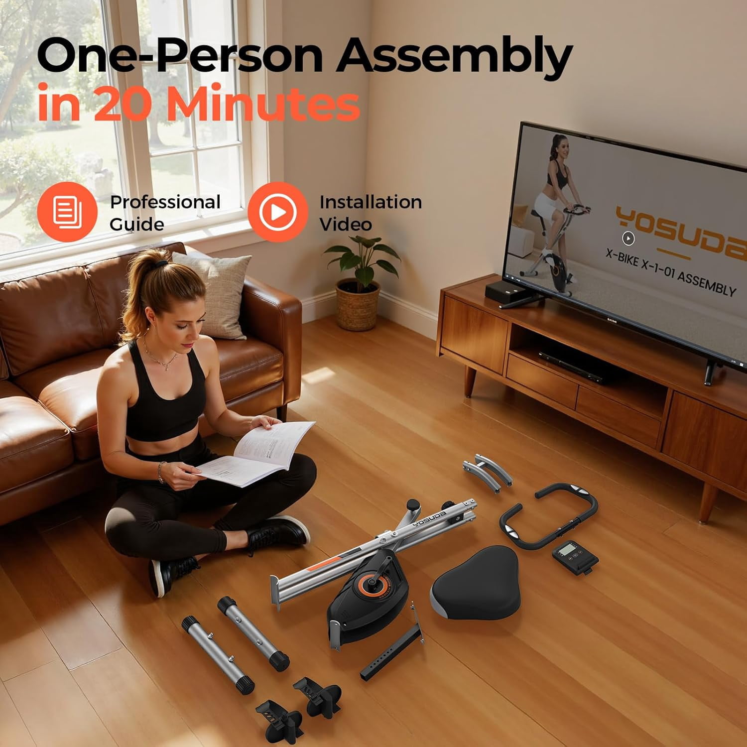 YOSUDA Folding Exercise Bike, Indoor Home Stationary Bike Workout 350LB Capacity
