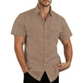 thumbnail image 2 of FEIFLY Men Casual Solid Color Tops Shirt Double Pockets Short Sleeve Elegant Turn Down Shirt Button Formal Shirt Relaxed Fit Wear, 2 of 5