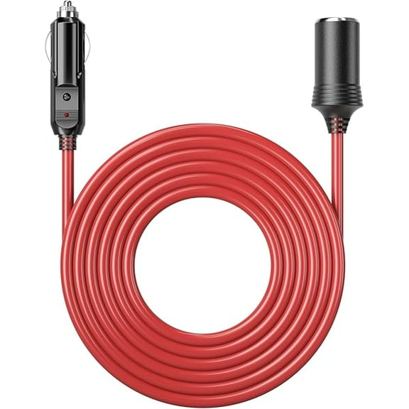 15 Ft Male-to-Female Extension Cord Cable Heavy Duty 12V/24V Car Charger with Cigarette Lighter Socket，red