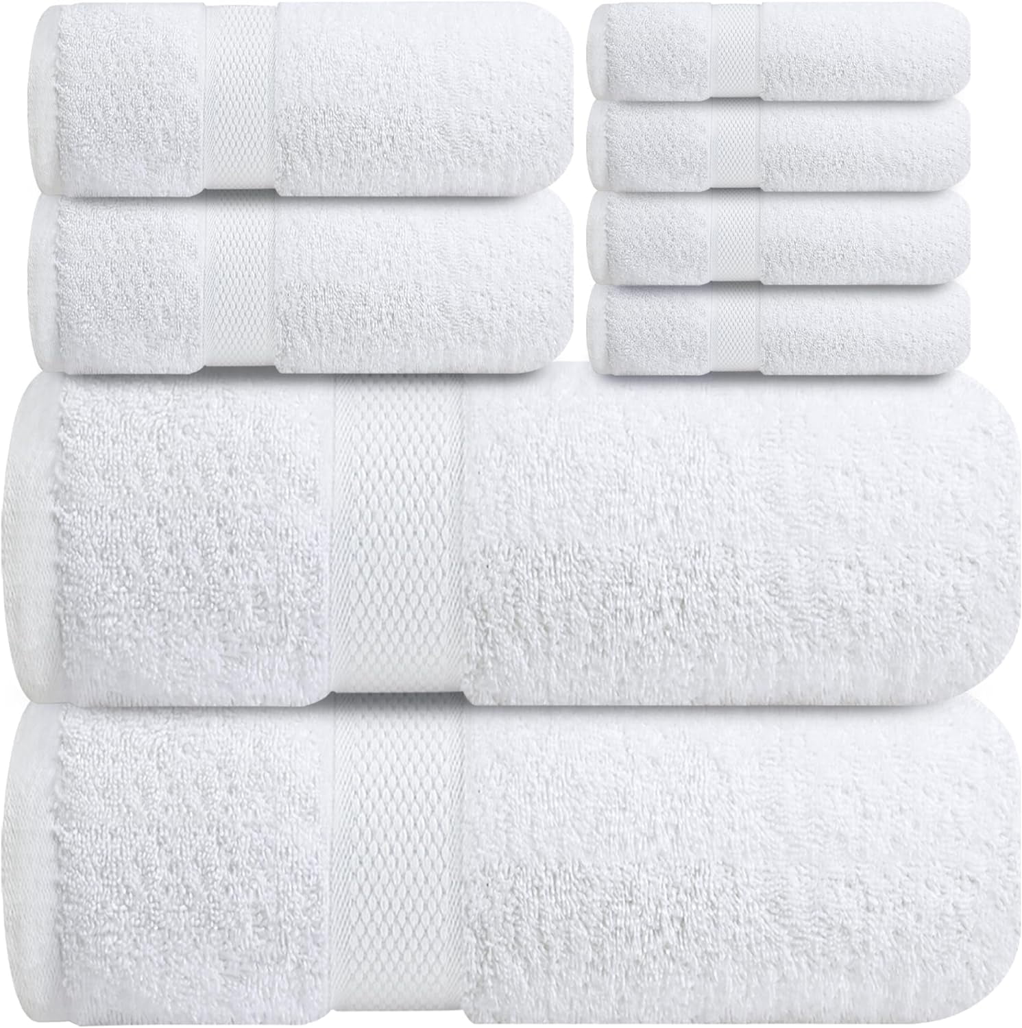 Infinitee Xclusives Premium White Bath Towel Set - [Pack of 8] - 2 Bath, 2 Hand & 4 Washcloths