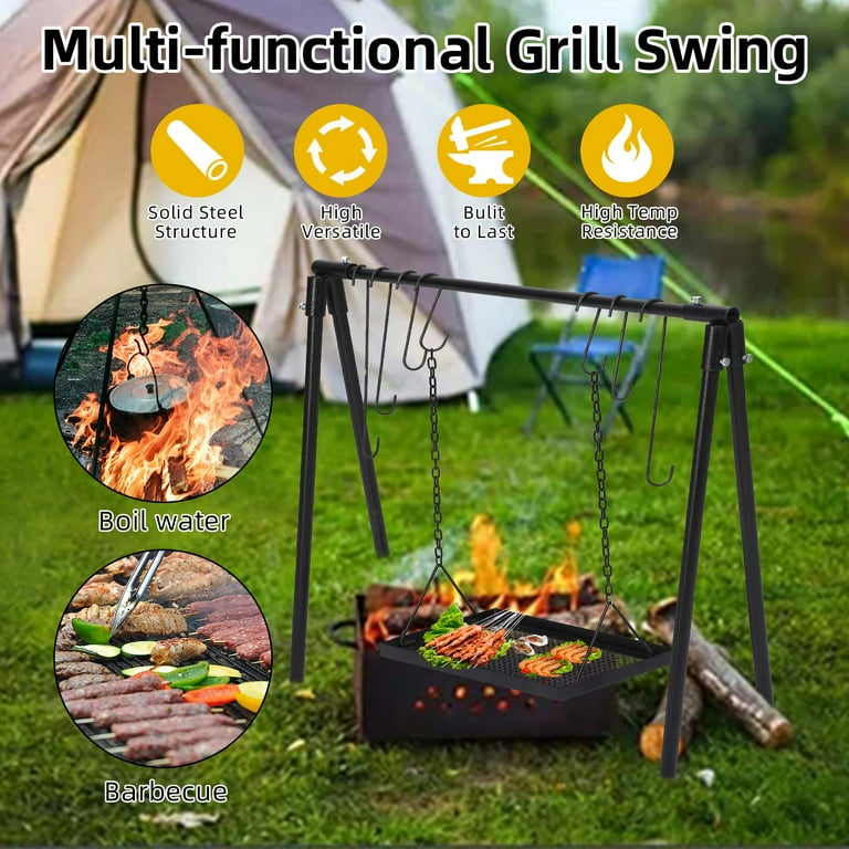 Cooking Tripod & Hanging Rack Outdoor Cooking Equipment Open Fire  Adjustable BBQ