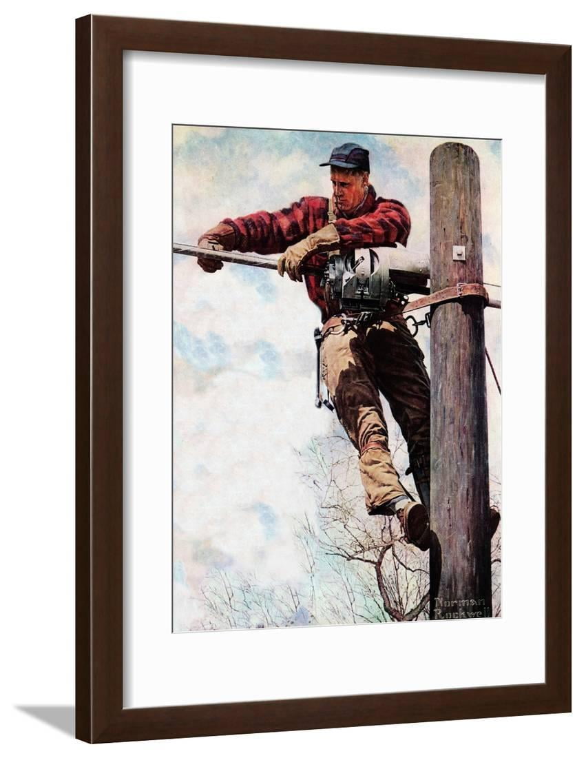 The Lineman (or Telephone Lineman on Pole) Framed Print