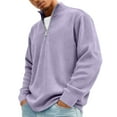 thumbnail image 2 of Dwelliawo Fall Sweater Men Corduroy Quarter Zip Ribbed Sweater Fashion Long Sleeve Sweaters Warm Polo Winter Slim Fit Mock Neck Pullover Purple L, 2 of 6