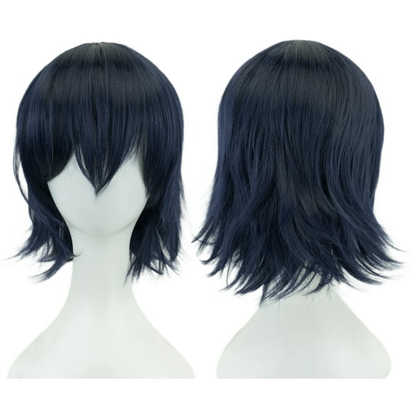 XmhyTop Cosplay Unisex Short Straight Wig, Loose Fluffy Full Hairpiece for Women & Men, Ideal for Anime Parties & Costume Events, Navy Blue