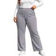thumbnail image 2 of Mifsaly Plus Size Women's Straight Leg Sweatpants Ribbed Knit Elastic Waist Lounge Pants Fall Winter Trendy Daily Going Out Athletic Casual Clothing, 2 of 6