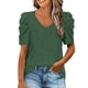 thumbnail image 1 of Top informal de manga corta y cuello en V para mujer - Blusa holgada, tejido de poliéster, transpirable, para primavera/verano, 1 of 2