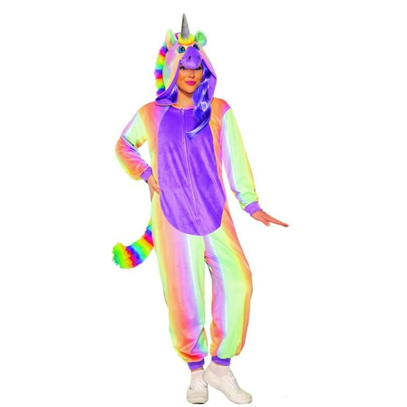 Rainbow Unicorn Womens Adult Hooded One Piece Halloween Costume