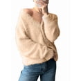 thumbnail image 3 of Fuzzy Cardigan Sweaters for Women V Neck Button Down Soft Knit Sweater Long Sleeve Cardigan Sweater Coat Light Khaki S, 3 of 9