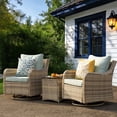 thumbnail image 6 of MEISSALIVVE 3 Pieces Patio Furniture Set with Swivel Chair, Outdoor Swivel Rocker with Washable Cushions & Tempered Glass Tabletop, Outdoor Rattan Conversation Set for Lawn Backyard Porch (Blue), 6 of 12