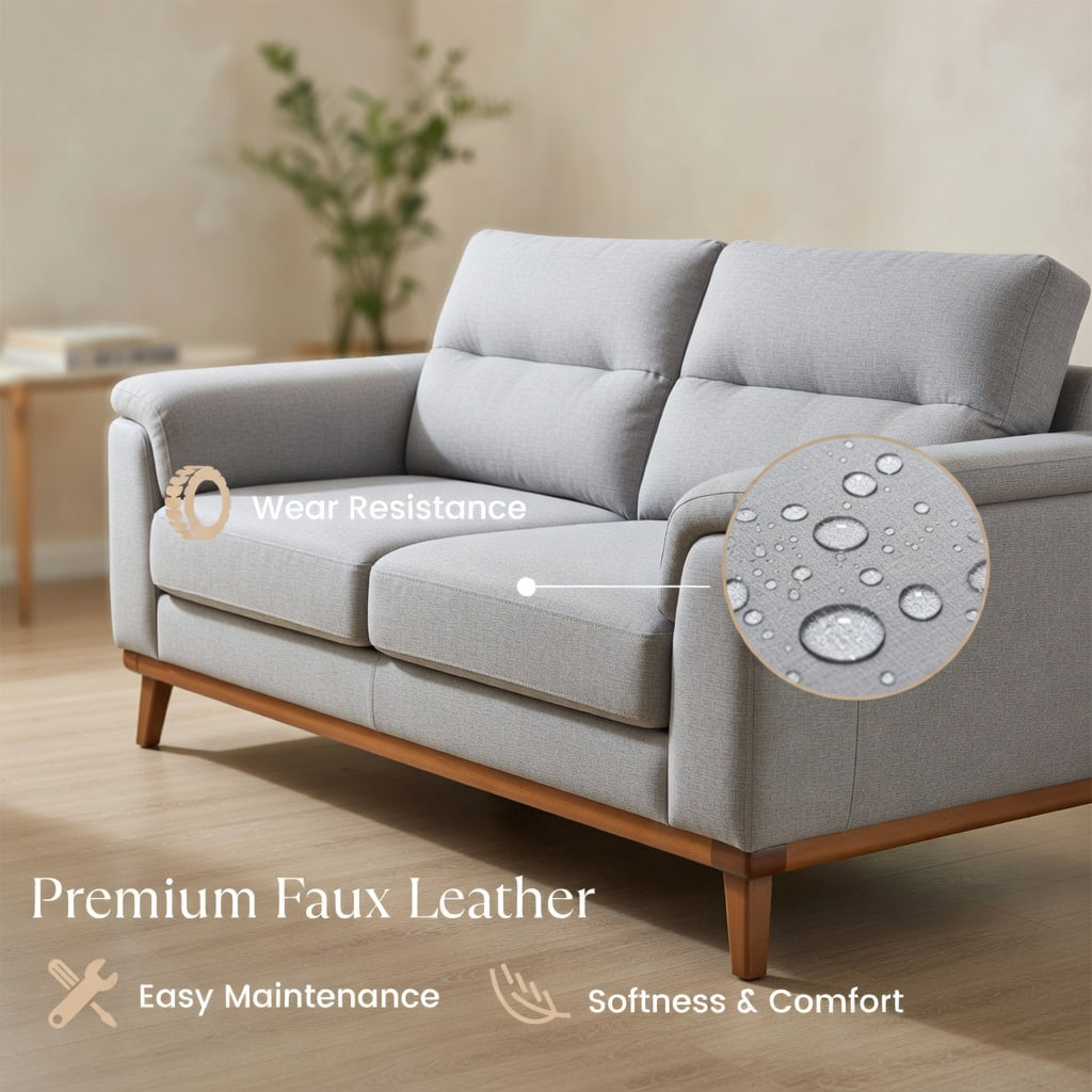 Hommoo Modern 2-Seater Loveseat Sofa, Compact PU Leather Small Couch for Living Room, Office or Guest Space, Gray