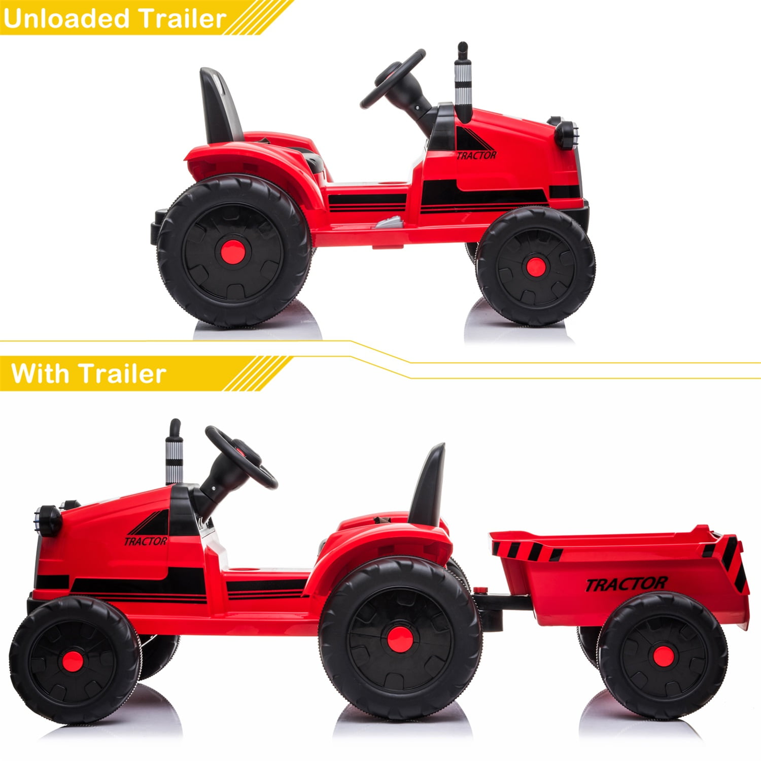 Lowestbest Ride on Toys Tractor with Trailer, 3-Gear-Shift Ground Loader for Kid, Red Lowestbest Ride on Toys Tractor with Trailer, 3-Gear-Shift Ground Loader for Kid, Red
