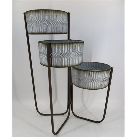 3 Tier Round Metal Planters on Black Frame Plant Stand