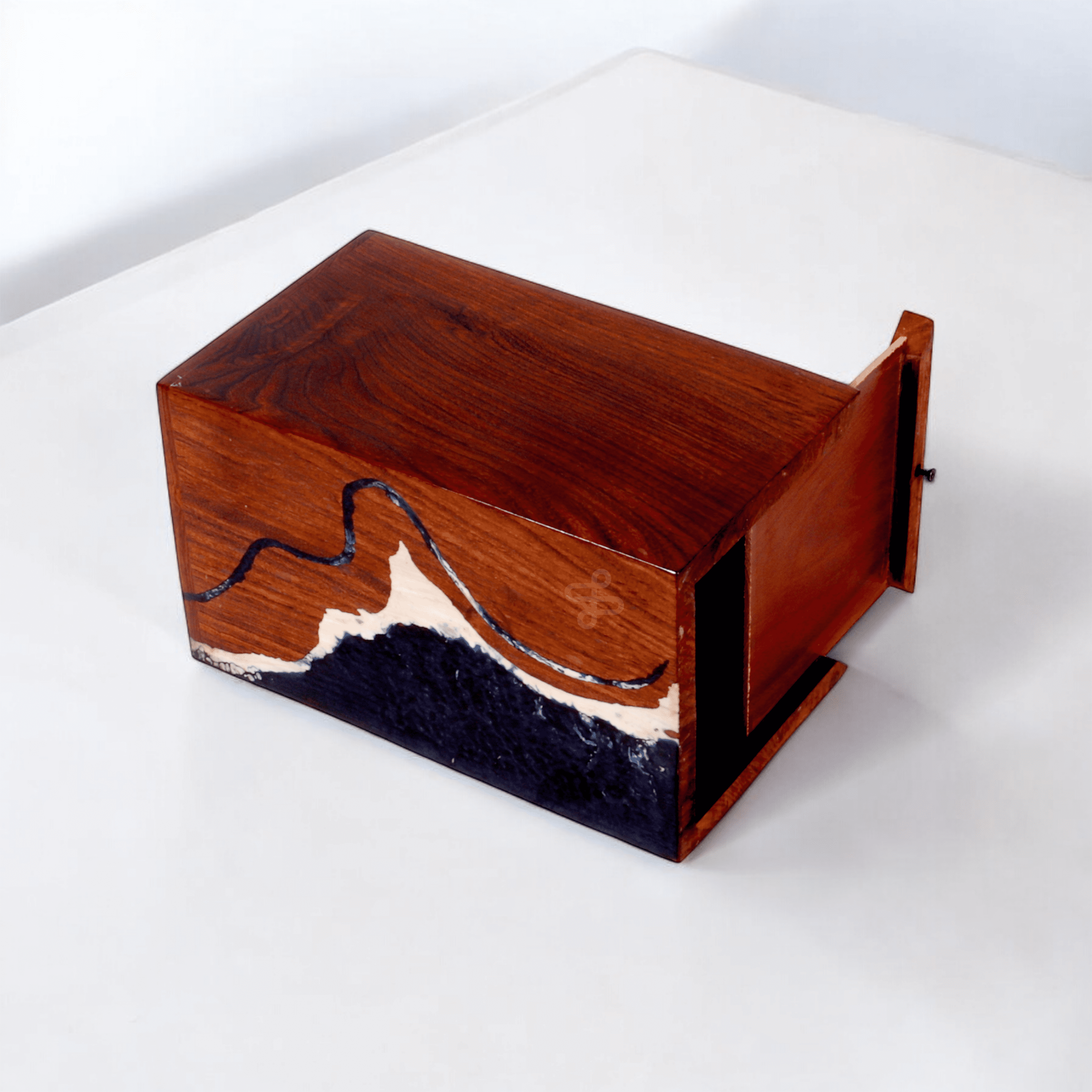 Wooden Cremation urn for Human and pet Ashes (Off White & Navy Blue, Keepsake, Sea)