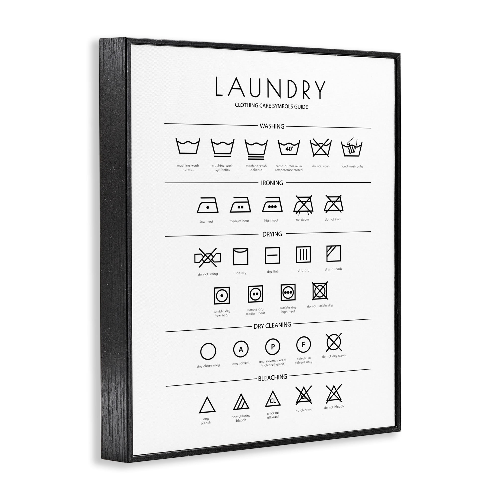 Minimal Laundry Cleaning Symbols Black Framed Giclee Art, 11 x 14