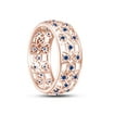 thumbnail image 4 of AFFY Round Simulated Blue Topaz Hollowing Flower Ring for Women 14K Rose Gold over Silver-14, 4 of 5