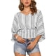 thumbnail image 1 of INSPIRAR CHIC Tops para el verano de mujeres, blusa de gasa con cuello en V, estampado, con mangas de murciélago y fruncido, M Blanco Negro, 1 of 5