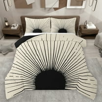 jejeloiu Modern Abstract Art Full Size Comforter Sets,Geometric Stripes Lines Bedding Comforter Set,Black Circle Pattern Bedding Sets For Kids,Microfiber Bedroom Decor Reversible,3 Pieces