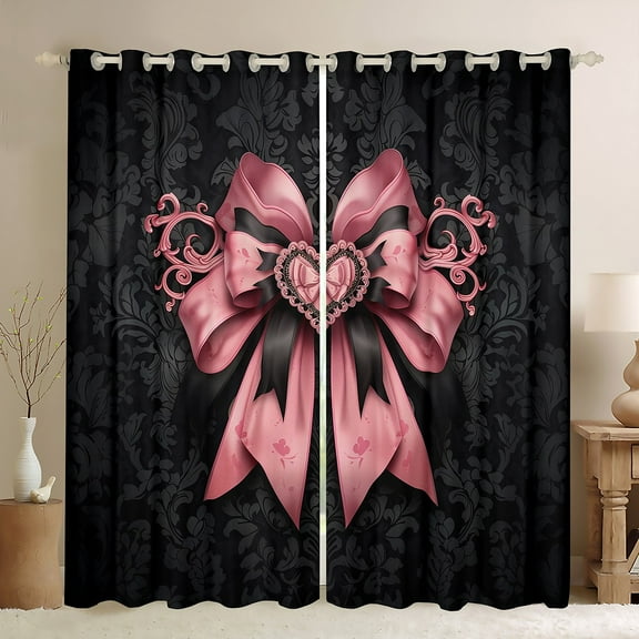 Feelyou Vintage Pink Bowknot Black Out Curtains for Women, Tribal Damask Flower Curtains Pack of 2 (42x63 Each), Wester Old Fashion Bedroom Curtains, Living Room Curtains Decor