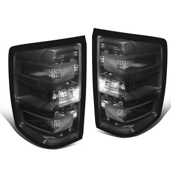 DNA Motoring For 14-19 Chevy Silverado Black Smoked Lens Rear Tail Light Brake Lamp Pair w/Wiring Harness