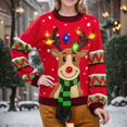 thumbnail image 2 of Suéter de vacaciones con luz LED para mujer, jersey de punto con dibujos de renos de Navidad, Top con cuello redondo, suéter de Navidad feo suave y cálido, 2 of 5