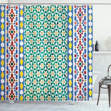 Ambesonne Moroccan Shower Curtain, Colorful Mosaic Wall, 69"Wx70"L, Multicolor