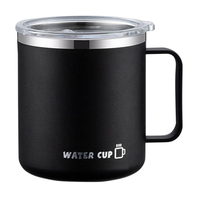 Vaso de agua de acero inoxidable con tapa, doble pared, aislamiento al vacío, 400 ml, tapa a presión a prueba de fugas, taza de café y té para oficina, hogar, viajes, grado alimenticio 304, negro,