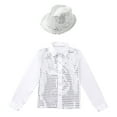thumbnail image 3 of TiaoBug Kids Boys Shiny Sequins Long Sleeve Shirt Jazz Latin Street Dance Disco Party Top with Hat White 11-12, 3 of 7