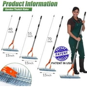 Walensee 15-Inch Lawn Thatching Rake, Robust Dethatcher Rake, Efficient Thatch Rake with Back Saving Handle, Versatile Grass Grooming Rake for Cleaning Dead Grass, Yard Garden Durable Thatch Rake