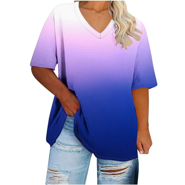 mfyjkho Tops De Tallas Grandes, Camisa Básica Estampada De Manga Corta Con Cuello En V Para Mujer, Talla Grande Tops De Gimnasio Para Mujer Xxxxxl