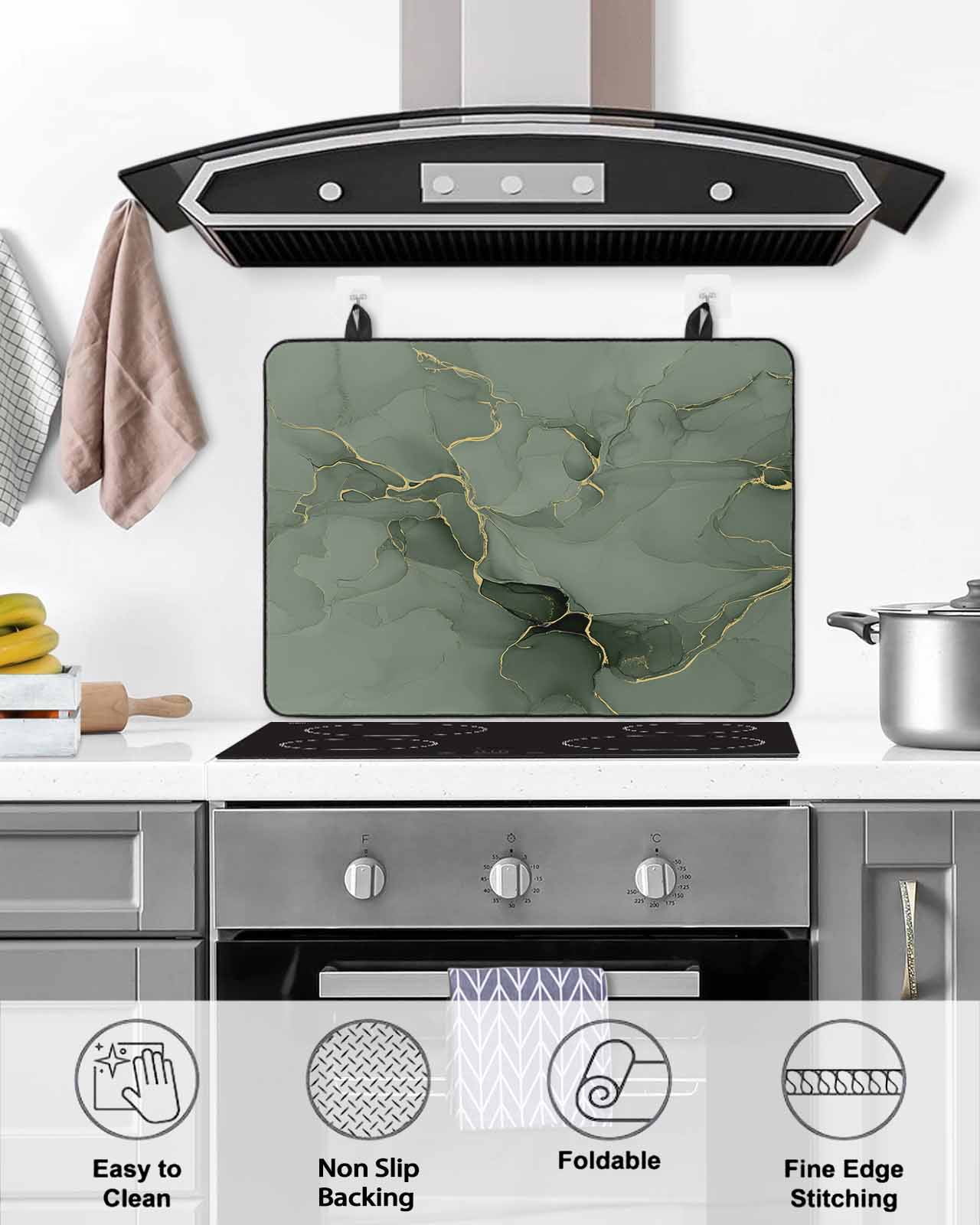 nqOlkjepod Large Induction Cooktop Protector Mat 24"x21", Sage Green Marble Stove Top Covers for Electric Stove, Modern Abstract Art Ink Painting Stove Burner Cover Mats, Glass Top Stove Cover